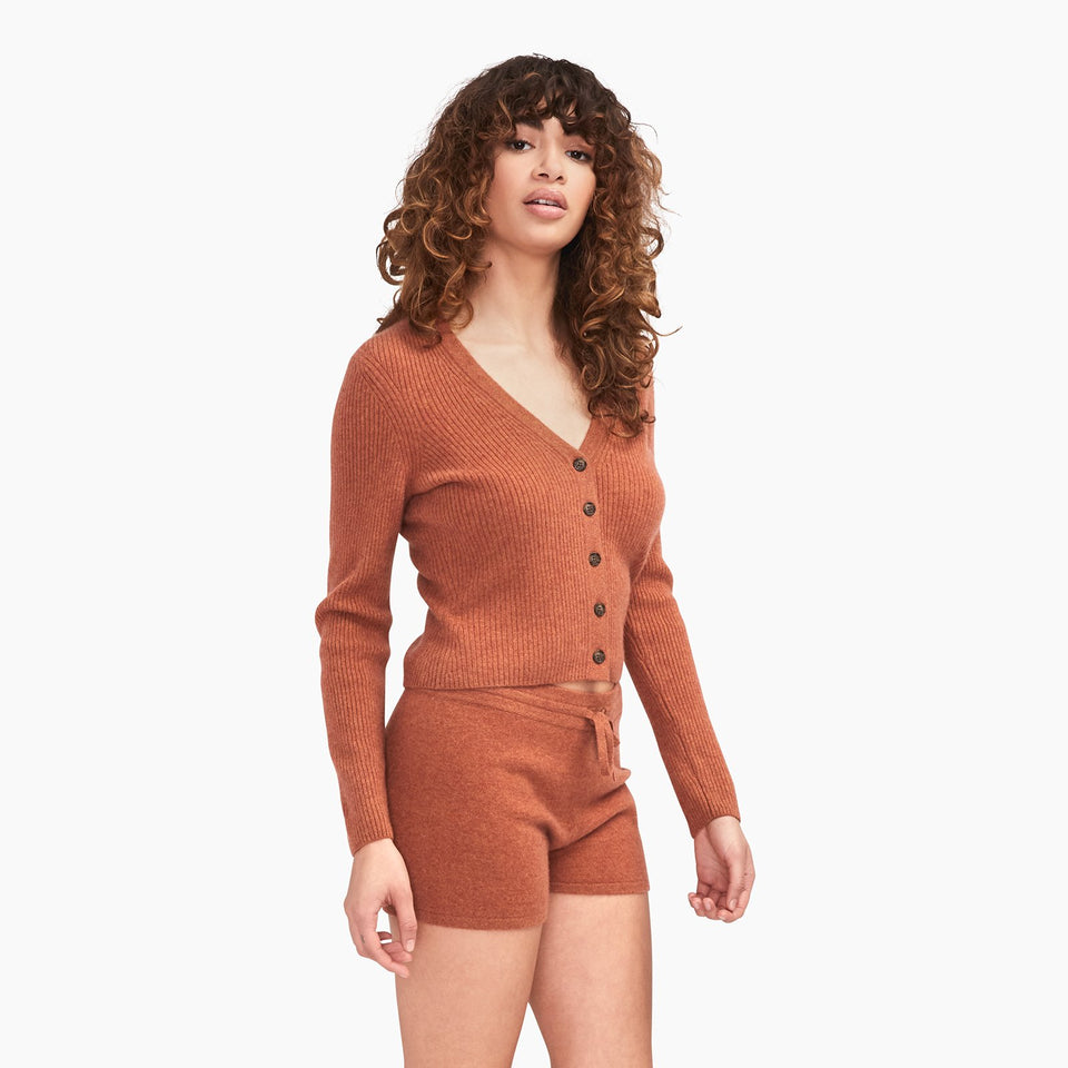 Cashmere Ribbed Cropped Cardigan